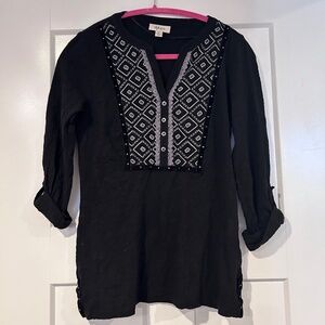 Style & Co Women’s Black Woven Embroidered Top Size PS
